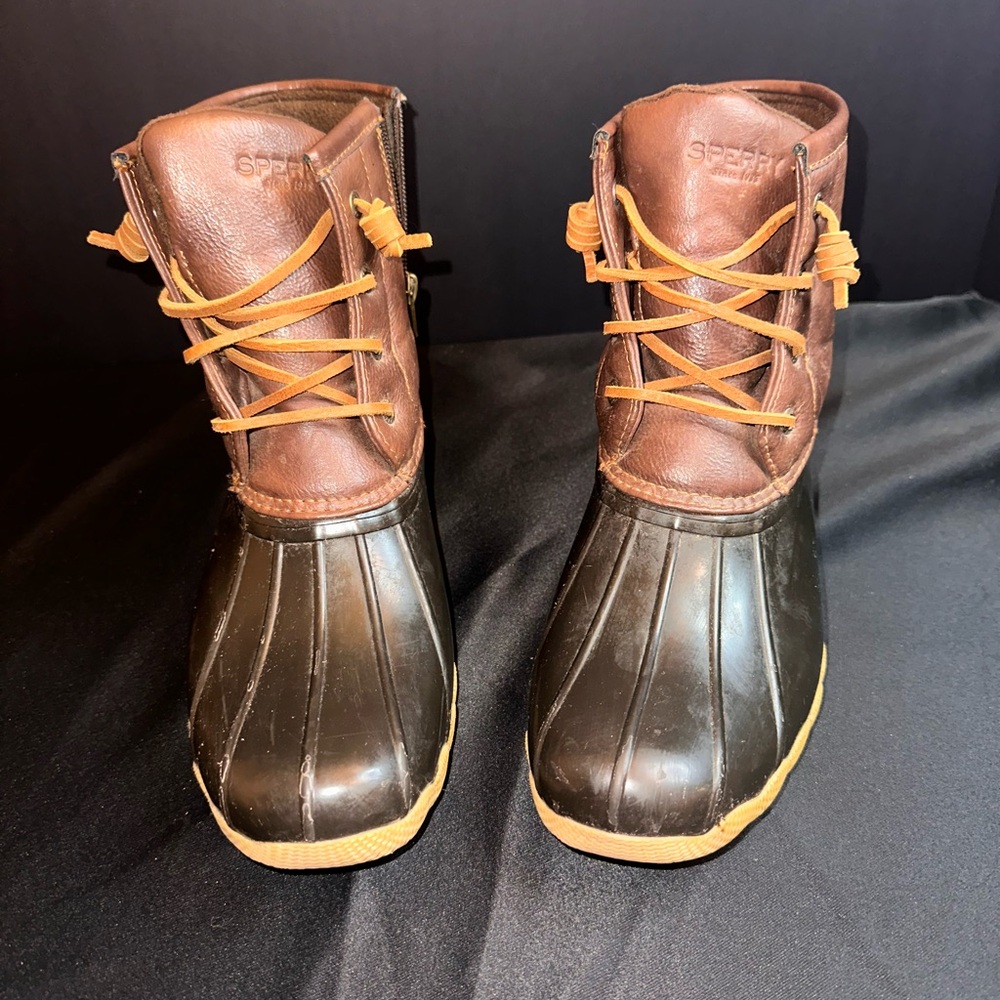 SPERRY SALTWATER LEATHER WATERPROOF DUCK BOOTS Side Zip Lace Up Women's Size 6